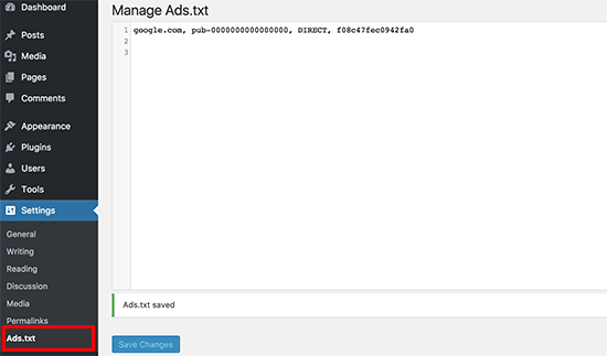 Ads.txt manager settings